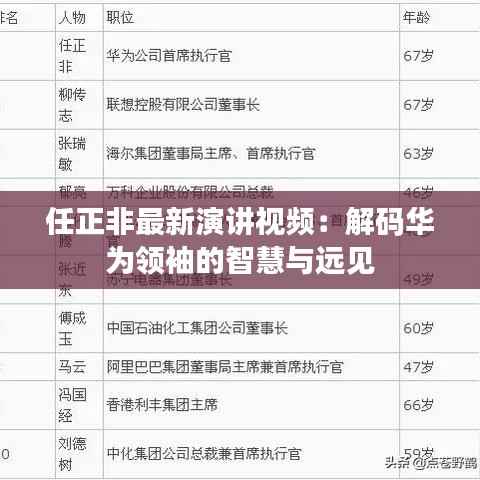 任正非最新演讲视频:解码华为领袖的智慧与远见